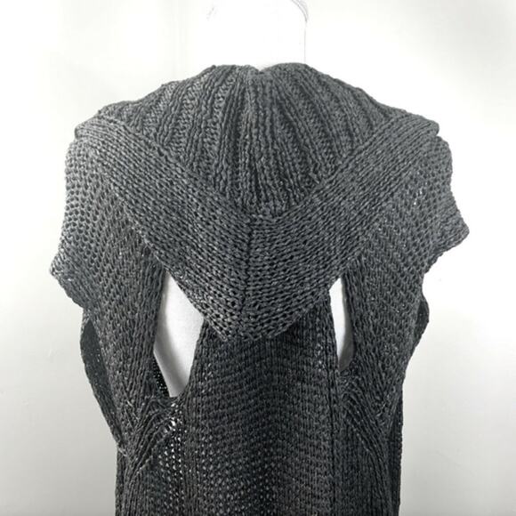 VPL Brand Sleeveless Cardigan Sweater Size M/L‎ Grey Open Hooded Loose Knit - Picture 3 of 7